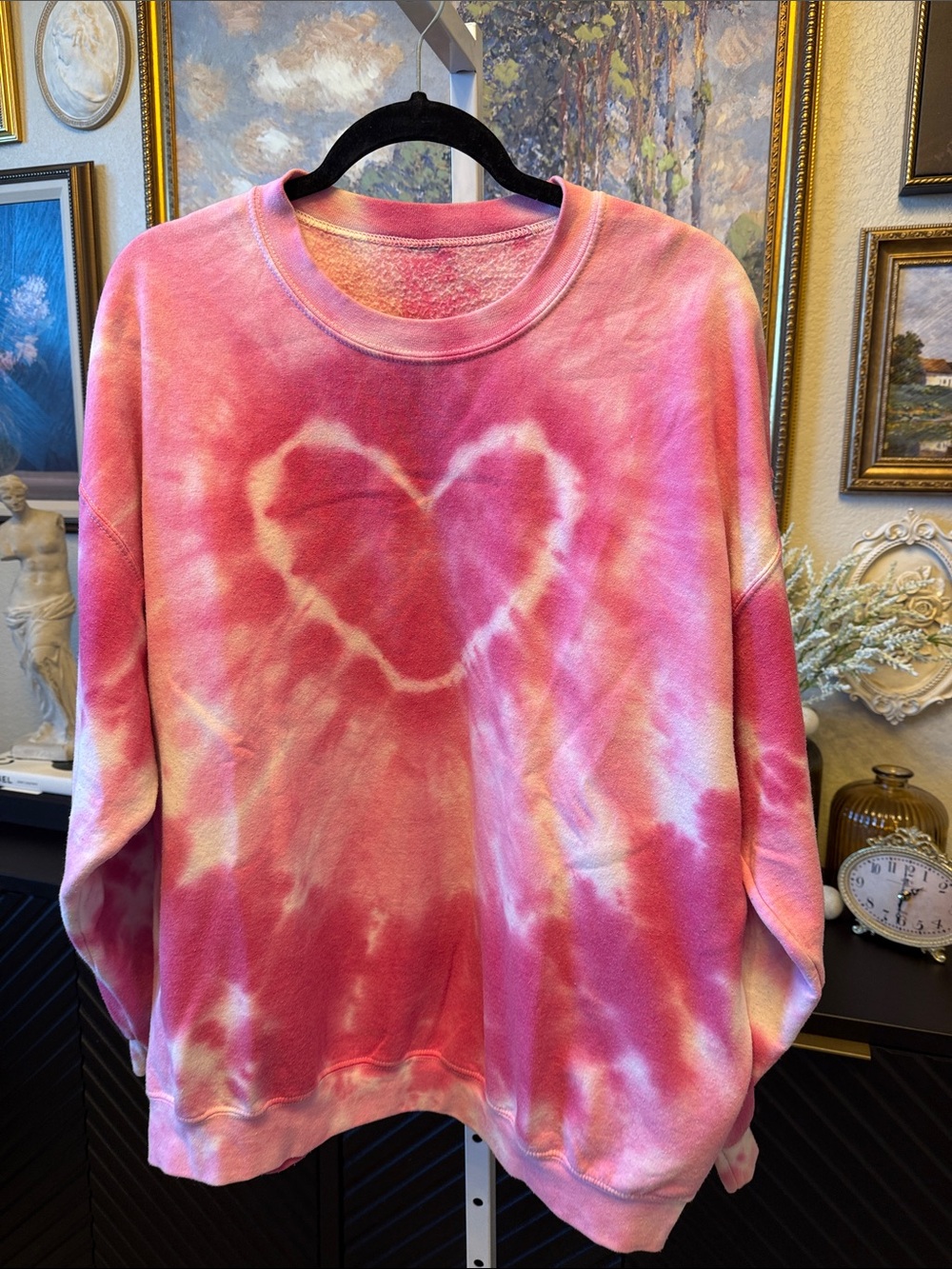Urban Outfitters Pink Tie-Dye Heart Crewneck Sweatshirt
